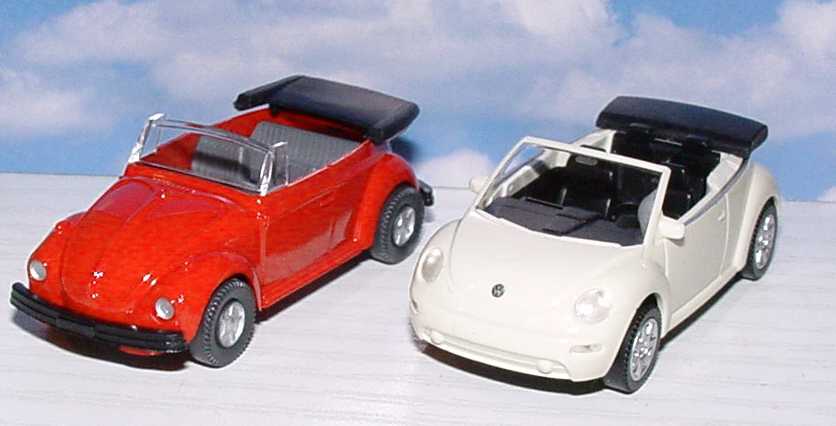Foto 1:87 VW Cabrio gestern, heute, morgen - offen für alles (VW Käfer Cabrio rot + VW New Beetle beigeweiß)Werbemodell Wiking Z058435MS
