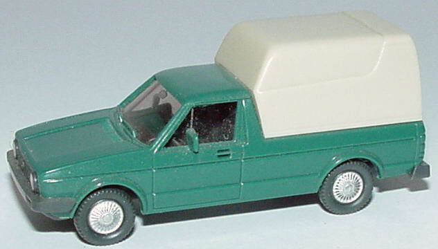 Foto 1:87 VW Caddy I (Typ 14D) patina-grün mit Ladeflächenaufsatz Wiking 047