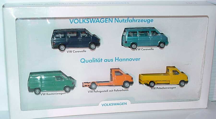 Foto 1:87 VW Edition Automuseum Nr.1 Qualität aus Hannover (2x T4 Caravelle + T4 Kasten + T4 Pritsche + T4 Fahrgestell) Werbemodell Wiking