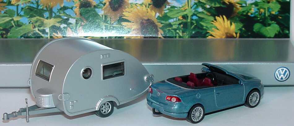 Foto 1:87 VW Eos eismeerblau-met. (IA rot) mit Tabbert T@b Wohnwagen Werbemodell Wiking 1F0099301A