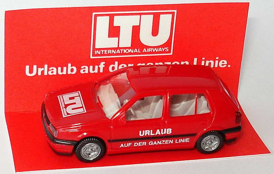 Foto 1:87 VW Golf III 4türig rot LTU - Urlaub auf der ganzen Linie Wiking
