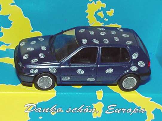 Foto 1:87 VW Golf III GL 4türig dunkelblau-met. mit Länderkennzeichen Dankeschön Europa Werbemodell herpa