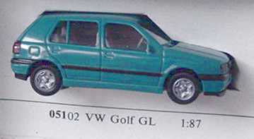 Foto 1:87 VW Golf III GL 4türig türkis (in Papp-Verpackung) Wiking 02102