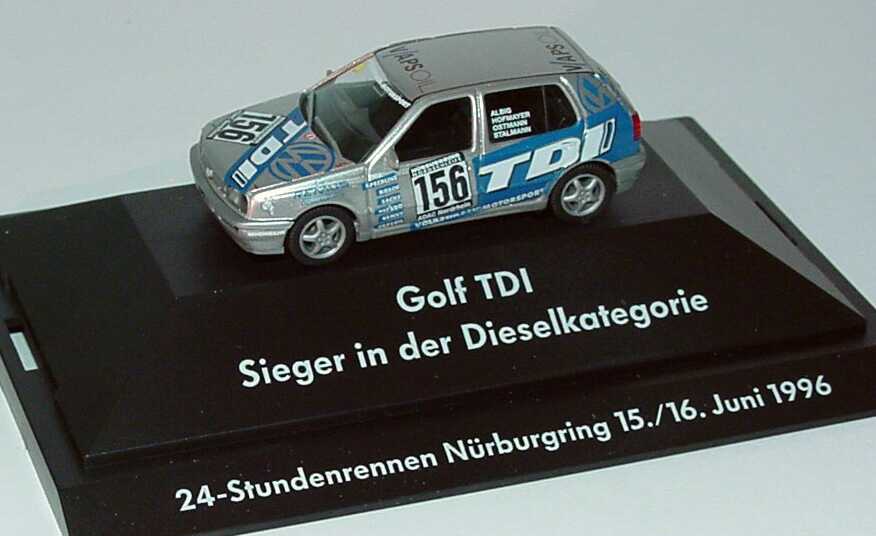 Foto 1:87 VW Golf III TDI 4türig Volkswagen Motorsport, TDI Nr.156, Albig/Hofmayer/Ostmann/Stalmann Sieger in der Diesekategorie, 24h-Rennen Nürburgring 1996 Werbemodell herpa