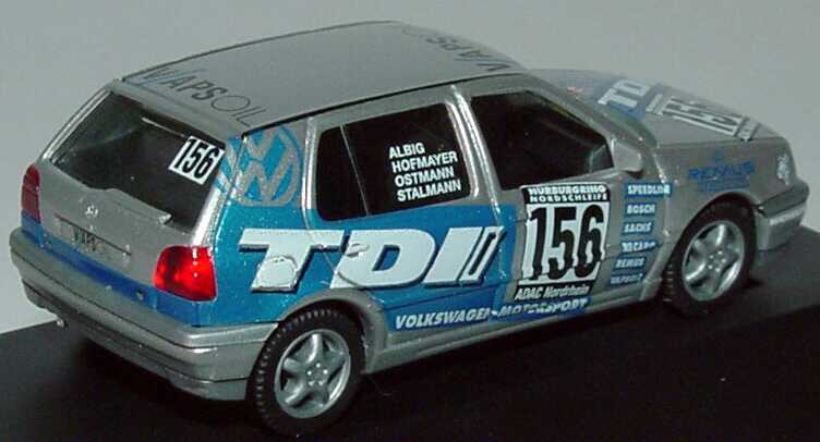 Foto 1:87 VW Golf III TDI 4türig Volkswagen Motorsport, TDI Nr.156, Albig/Hofmayer/Ostmann/Stalmann Sieger in der Diesekategorie, 24h-Rennen Nürburgring 1996 Werbemodell herpa