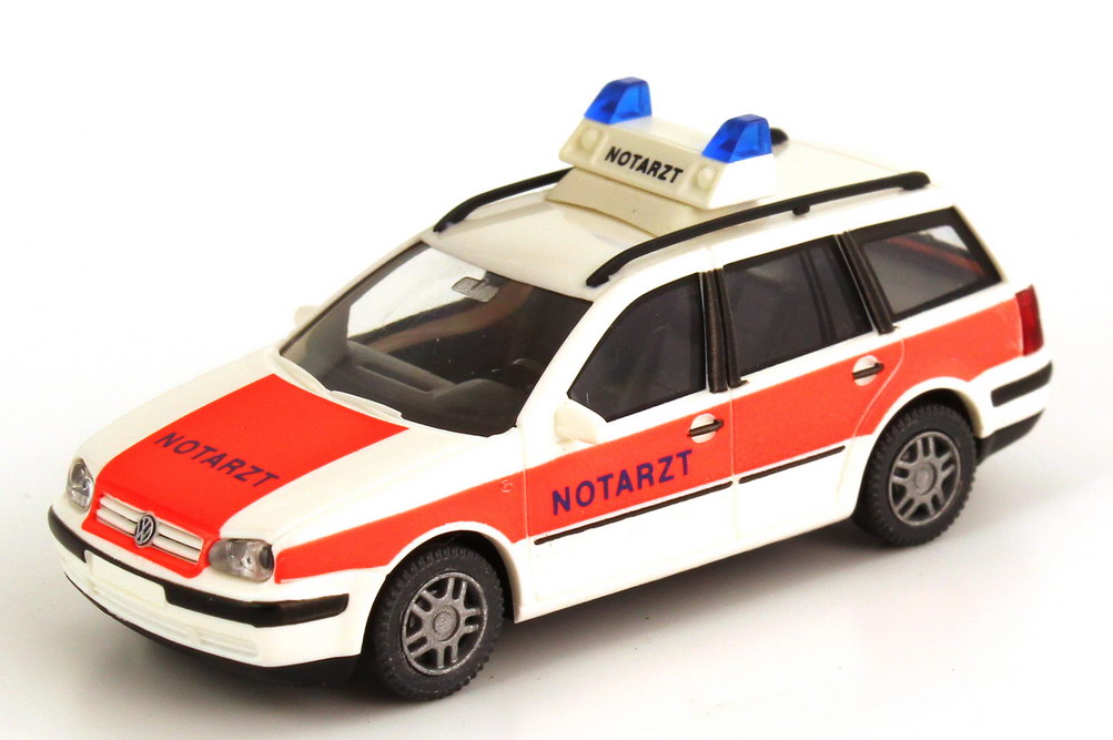 Foto 1:87 VW Golf IV Variant NEF Notarzt weiß/tagesleuchtrot Wiking 07106