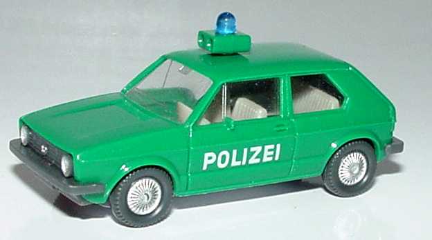 Foto 1:87 VW Golf I 2türig Polizei grün, Blaulicht rund Wiking 104