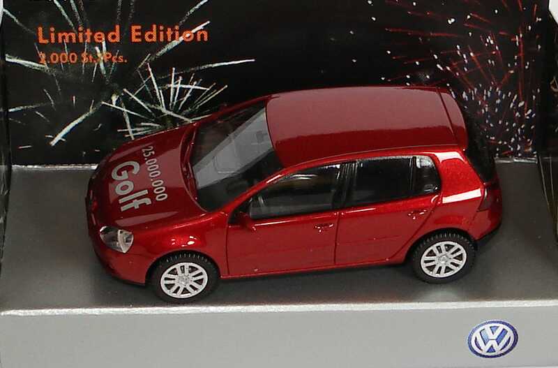 Foto 1:87 VW Golf V 4türig sunsetred-met. 25.000.000 Golf Werbemodell Wiking 1K0099301CA3X