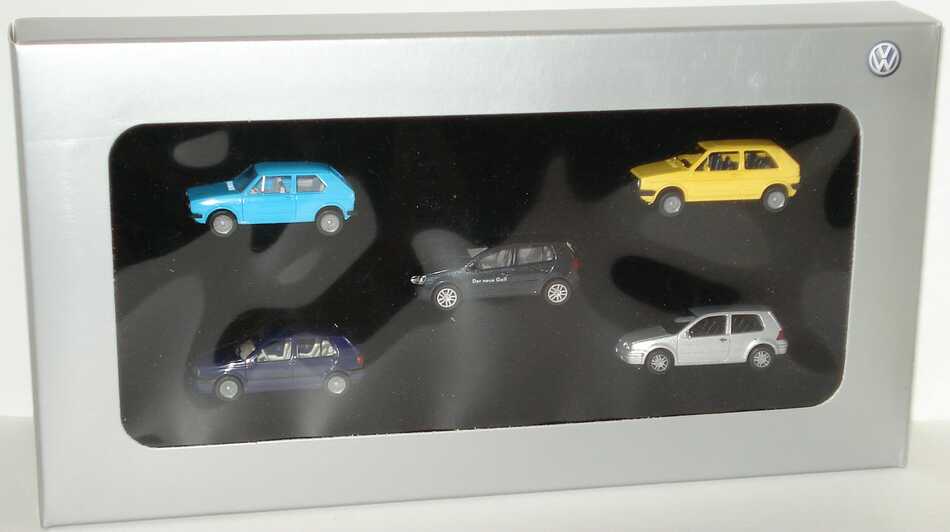 Foto 1:87 VW Golf V History-Set (Golf I 2türig, Golf II 2türig, Golf III 4türig, Golf IV 2türig, Golf V 4türig Der neue Golf) Werbemodell Wiking 821934000