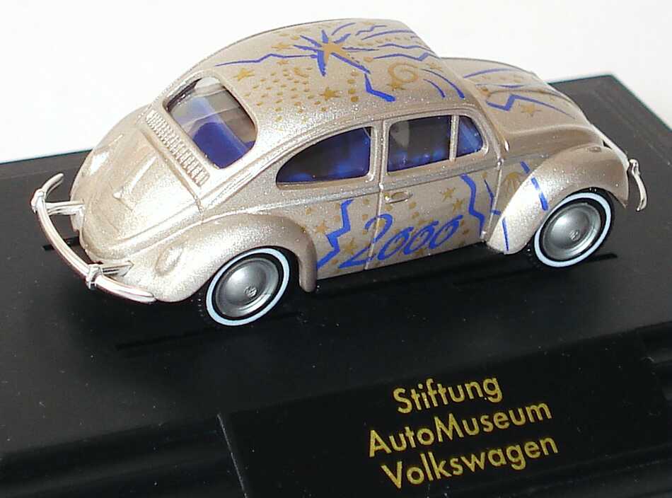 Foto 1:87 VW Käfer 1200 II blassgold-met. Milleniumsmodell, Stiftung AutoMuseum Volkswagen 2000 Werbemodell Wiking 81051