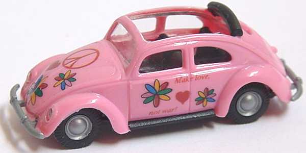 Foto 1:87 VW Käfer Brezelfenster Cabriolimousine Make love not war rosa Praliné 2742