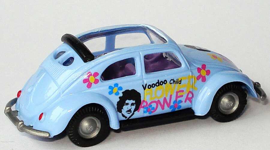Foto 1:87 VW Käfer mit Brezelfenster und Sonnendach Hippe Käfer, Flower Power Busch 42744
