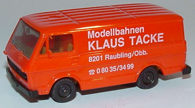Foto 1:87 VW LT 28 Kasten Modellbahnen Tacke, Raubling (Spiegel an Steg) herpa