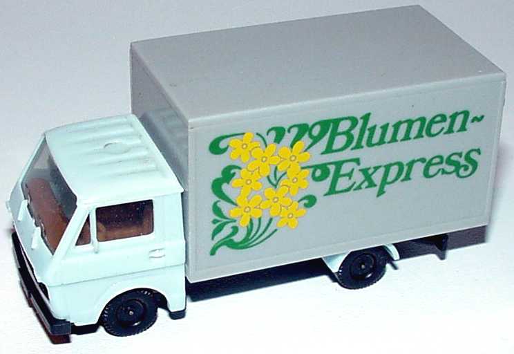 Foto 1:87 VW LT 28 Koffer Blumen-Express (Fh. hellblau, Koffer grau) herpa 4018