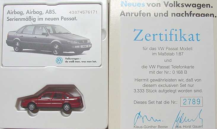 Foto 1:87 VW Passat ´94 rot mit Telefonkarte Werbemodell Wiking