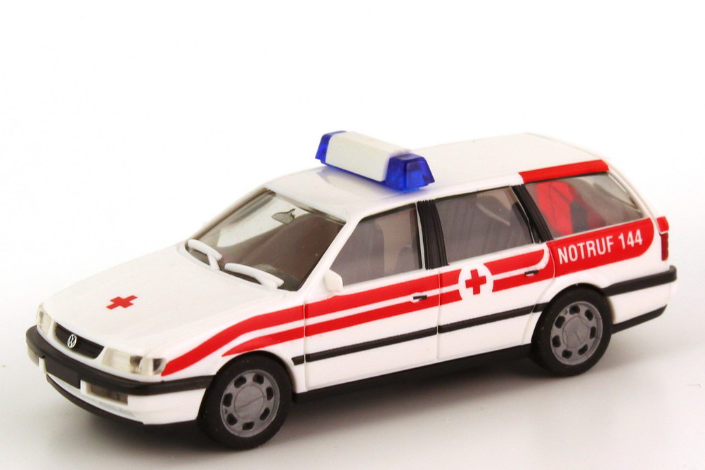 Foto 1:87 VW Passat Variant 1994 (Typ B4) ÖRK, Notruf 144 (Rotes Kreuz Österreich) herpa 185288