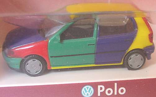Foto 1:87 VW Polo 4türig Harlekin (gelbes Dach, blaue Haube) herpa 95164