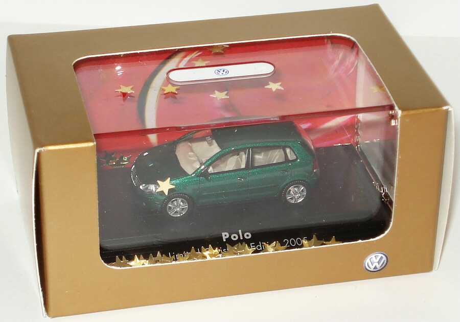 Foto 1:87 VW Polo IV Facelift 2005 (9N3) 4türig grün-met. mit goldenen Sternen Limited Christmas Edition 2005 Werbemodell Wiking 814902000