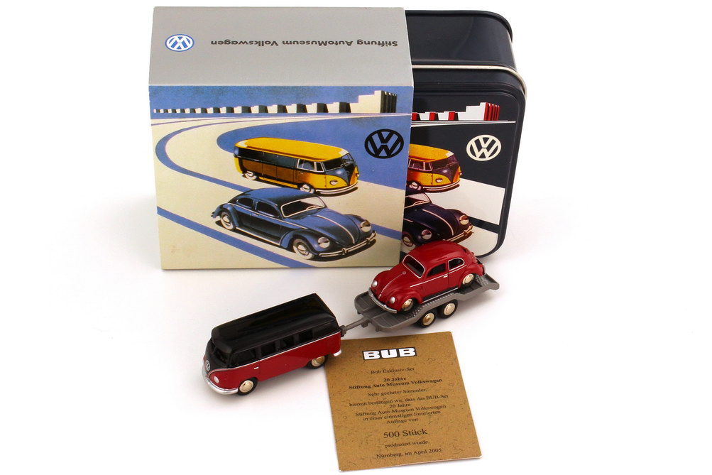 Foto 1:87 VW Setpackung 20 Jahre AutoMuseum 1985-2005 T1 Bus + Anhänger + Käfer - Werbemodell - BUB
