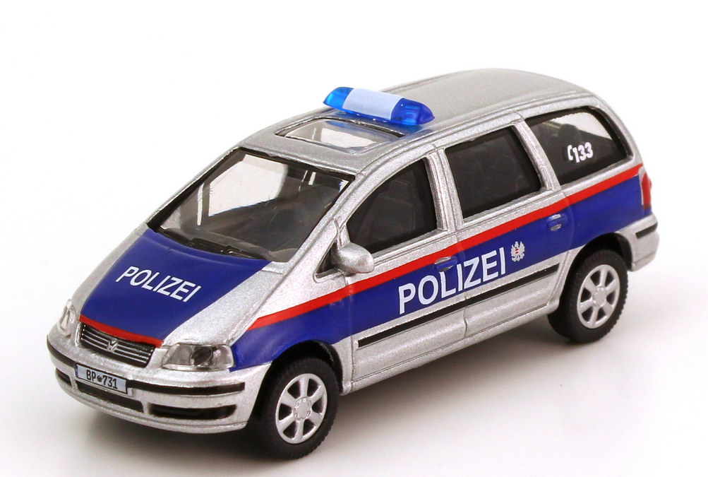 Foto 1:87 VW Sharan I Facelift 2004 Polizei Österreich silber blau - Schuco 452546300