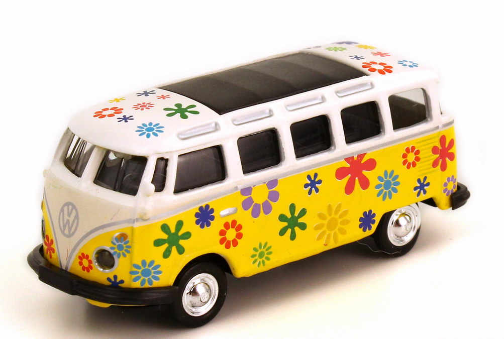 Foto 1:87 VW T1 Bus Samba Hippie / Flower Power weiß/gelb Schuco 21887