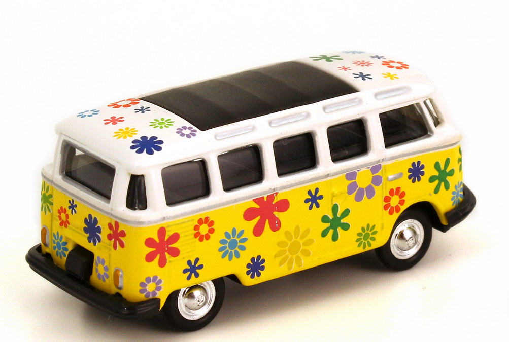Foto 1:87 VW T1 Bus Samba Hippie / Flower Power weiß/gelb Schuco 21887