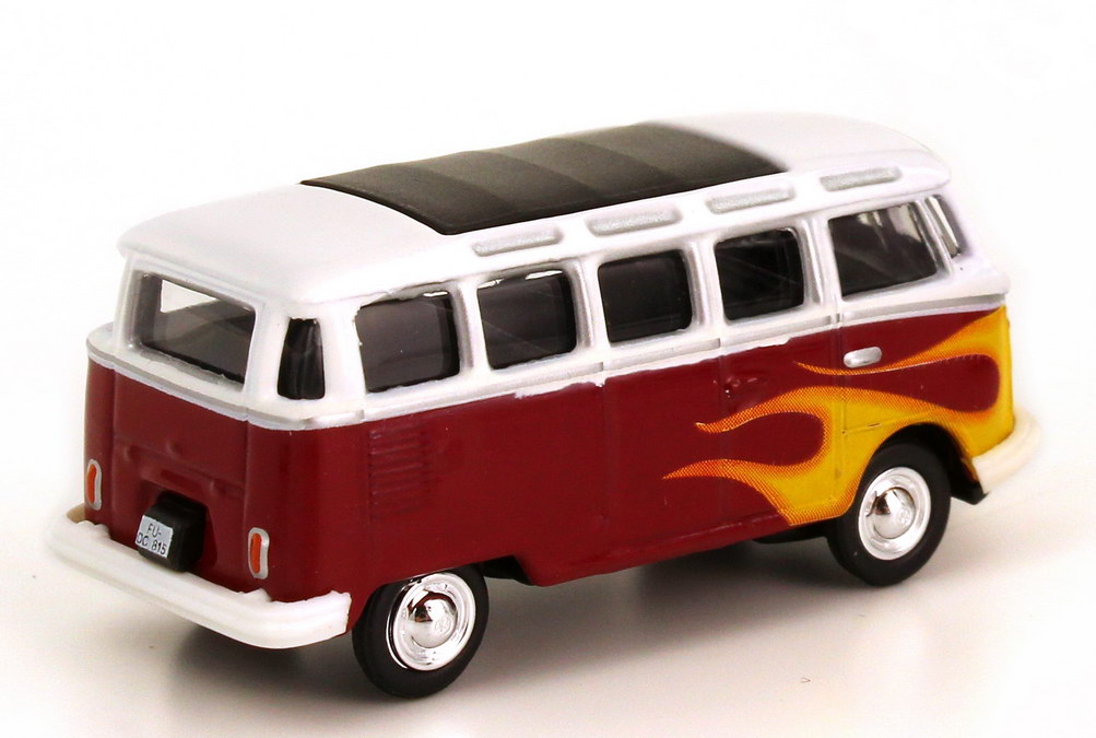 Foto 1:87 VW T1 Bus Samba rot weiß mit Flammen-Dekor - Schuco 25448