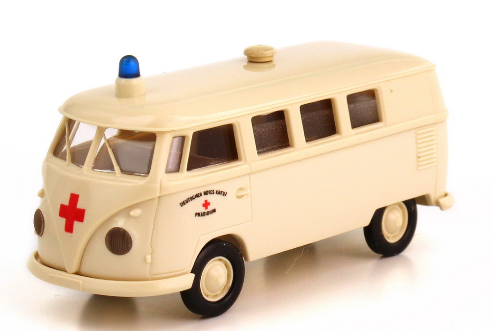 Foto 1:87 VW T1 (T1b) Bus Krankenwagen DRK Deutsches Rotes Kreuz Präsidium mit Frontdruck Brekina 31790