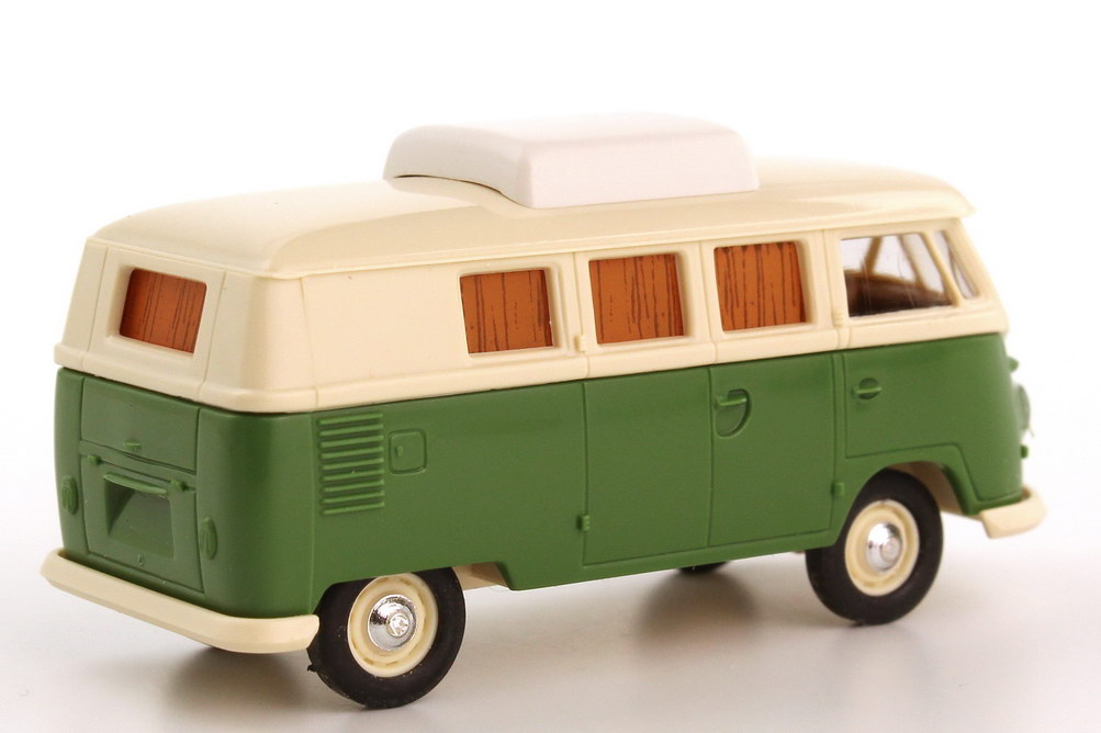 Foto 1:87 VW T1 (T1b) Camping-Bus Camper Hubdach flach reseda-grün/beige Brekina 31515