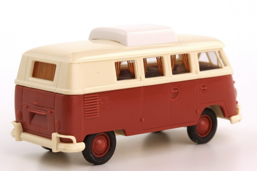 Foto 1:87 VW T1 (T1b Export) Camping-Bus Camper Hubdach flach siegellack-rot/beige Brekina 31512