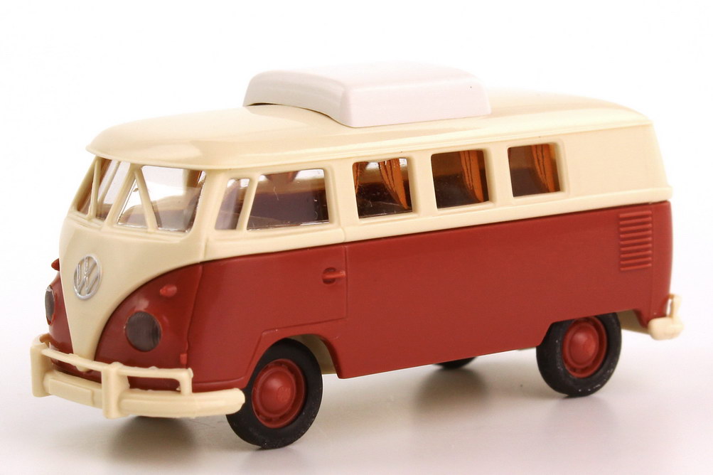 Foto 1:87 VW T1 (T1b Export) Camping-Bus Camper Hubdach flach siegellack-rot/beige Brekina 31512
