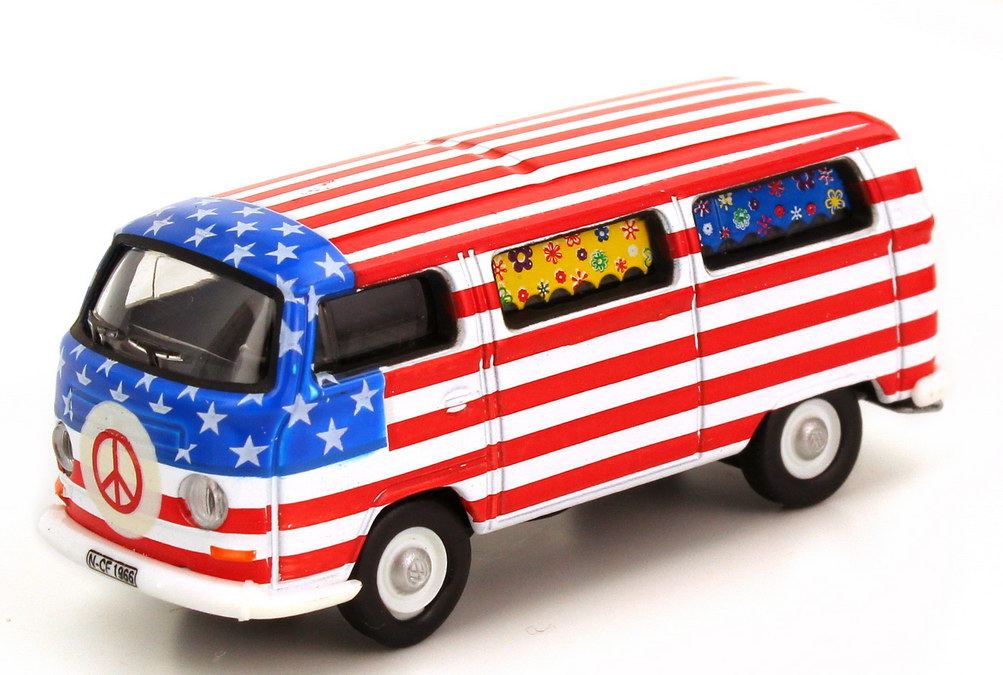 Foto 1:87 VW T2 (T2a) Hippie-Bus USA Stars and Stripes Schuco 25455