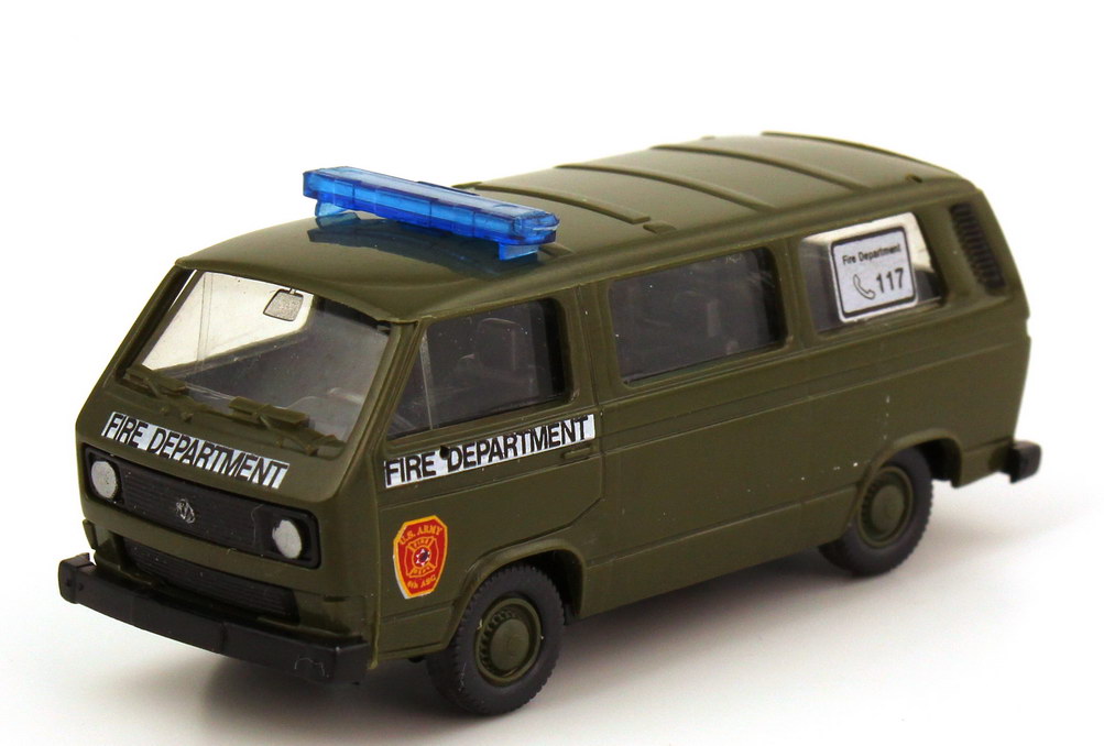 Foto 1:87 VW T3 Bus US Army Fire Department olivgrün Roco Minitanks AusSet597