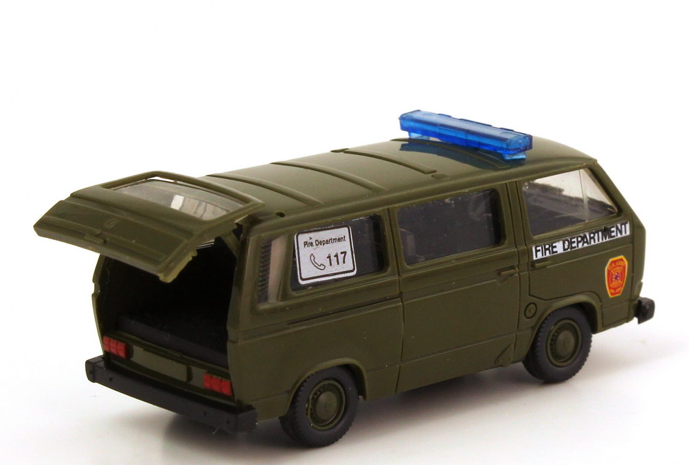 Foto 1:87 VW T3 Bus US Army Fire Department olivgrün Roco Minitanks AusSet597