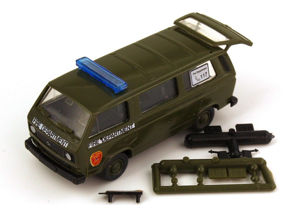 Foto 1:87 VW T3 Bus US Army Fire Department olivgrün Roco Minitanks AusSet597