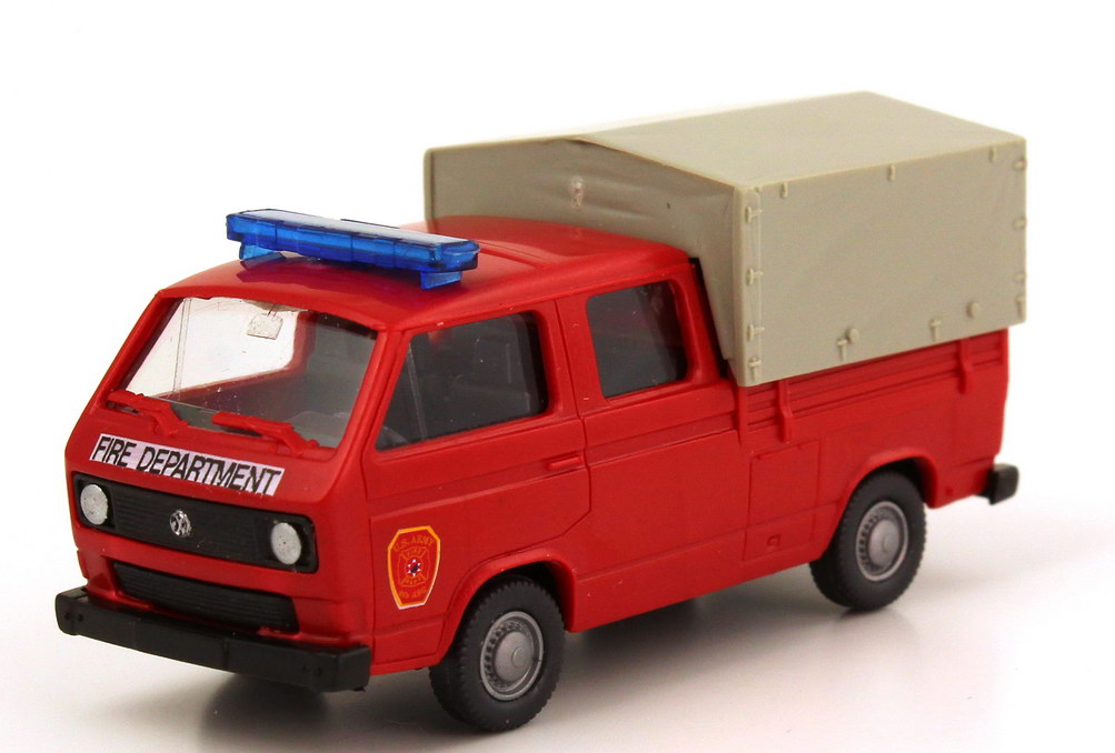 Foto 1:87 VW T3 Doka Pritsche/Plane US Army Fire Department rot Roco Minitanks AusSet597
