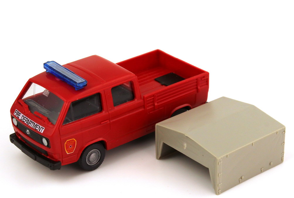 Foto 1:87 VW T3 Doka Pritsche/Plane US Army Fire Department rot Roco Minitanks AusSet597