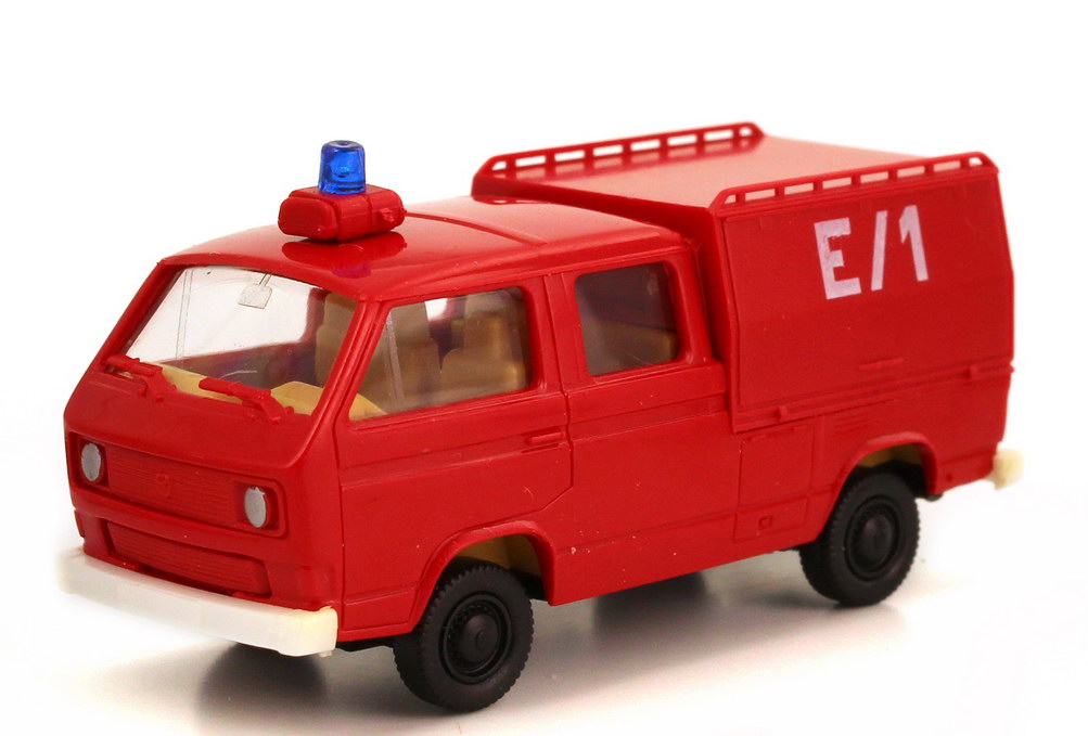 Foto 1:87 VW T3 Doka mit Sonderaufbau Bundeswehr Feuerwehr rot, Kennung E/1 Roco Minitanks 658
