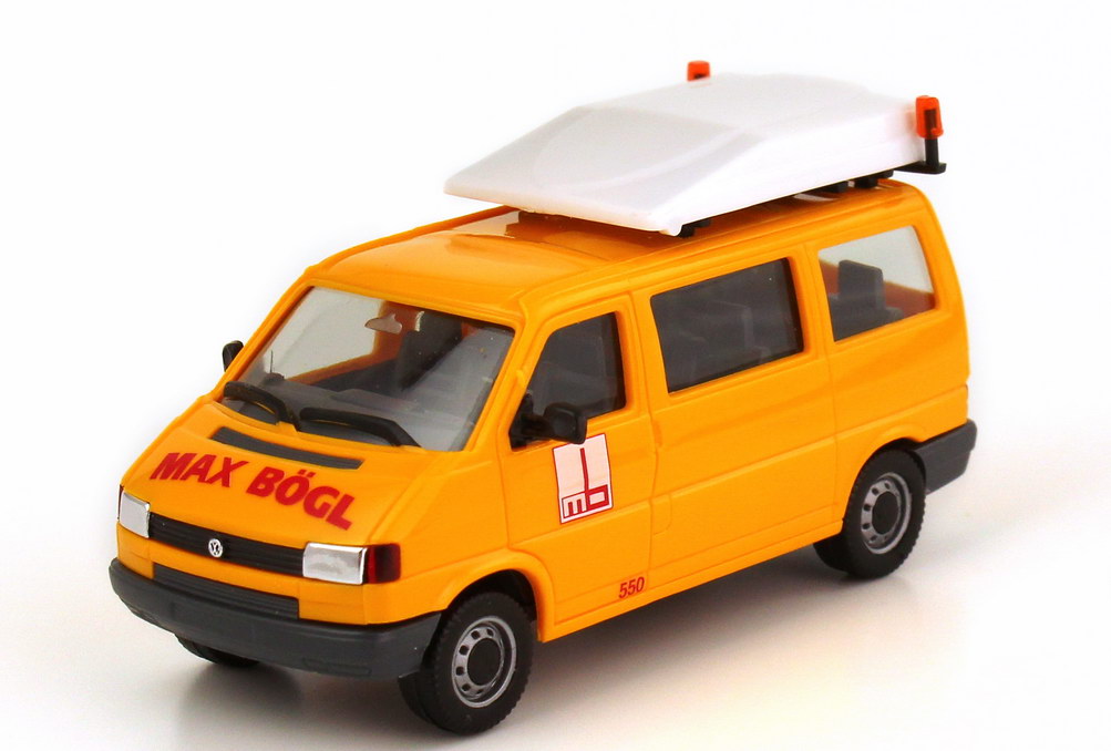 Foto 1:87 VW T4 Bus Schwertransport-Begleitfahrzeug BF3 Max Bögl herpa 046367