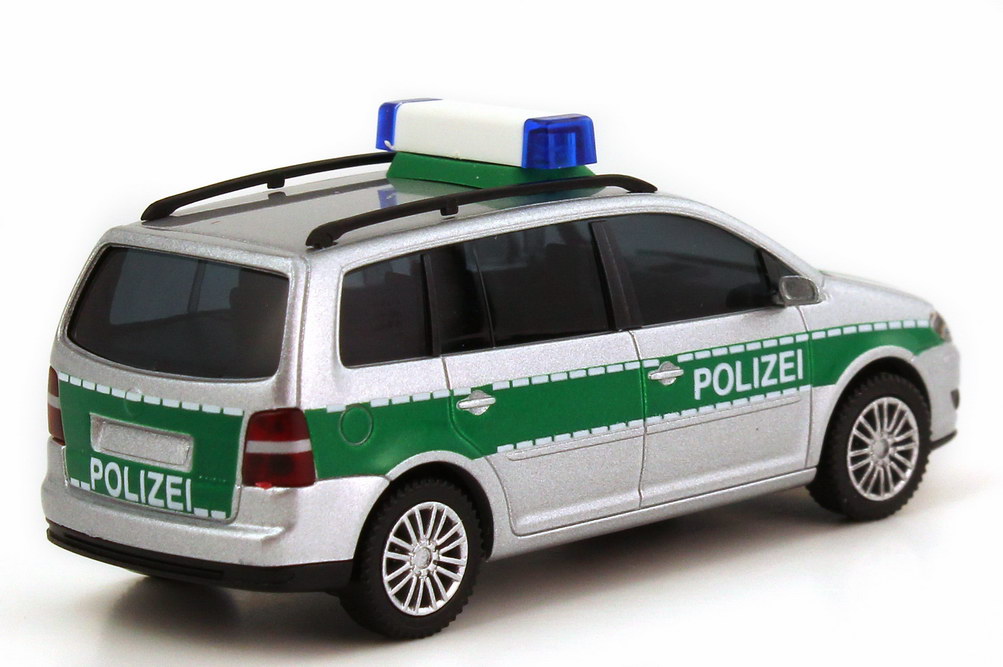 Foto 1:87 VW Touran Facelift (Typ 1T GP) Polizei silber-met./grün Wiking 10435