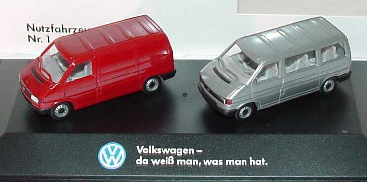 Foto 1:87 Volkswagen Nutzfahrzeug Edition Nr.1 (T4 Kasten weinrot + T4 Bus silbermet.) Werbemodell herpa