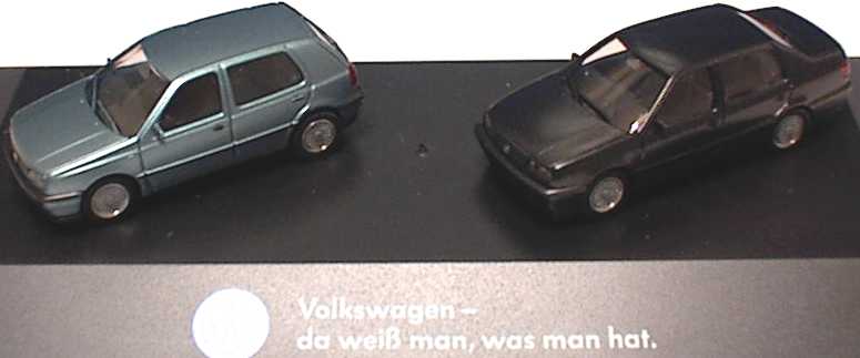 Foto 1:87 Volkswagen Pkw Edition Nr.1 (Golf GL 4türig lagunenblau-met. + Vento GL schwarzmet.) herpa