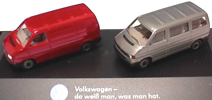 Foto 1:87 Volkswagen Transporter Edition Nr.1 (T4 Kasten rot + T4 Caravelle silbermet.) herpa