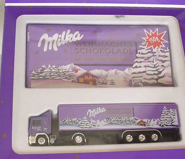 Foto 1:87 Volvo F12 Fv KoSzg 2/3 Milka Weihnachten 1991 (mit Schokoladentafel) Albedo