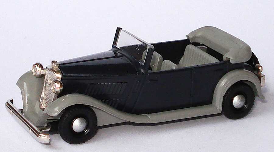 Foto 1:87 Wanderer W 240 Cabrio-Limousine dunkelblau/grau, Reserveraddruck Wanderer mit Schwingachse Brekina 17040