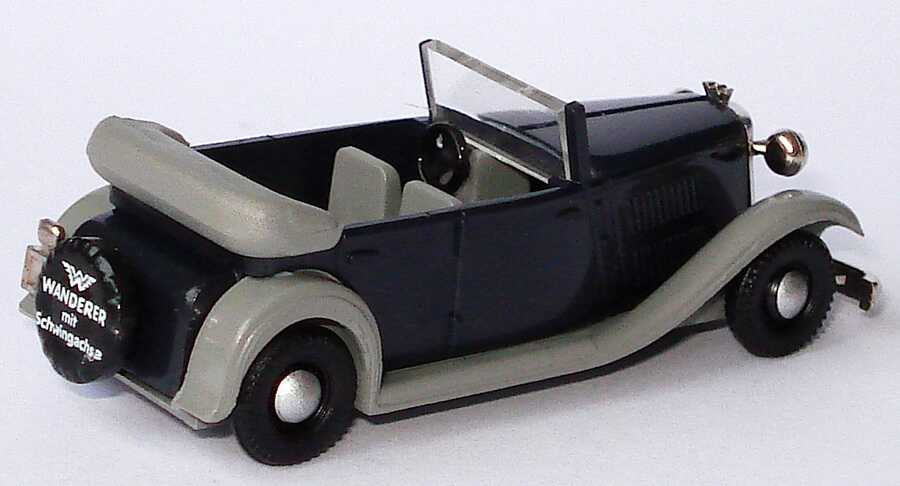Foto 1:87 Wanderer W 240 Cabrio-Limousine dunkelblau/grau, Reserveraddruck Wanderer mit Schwingachse Brekina 17040