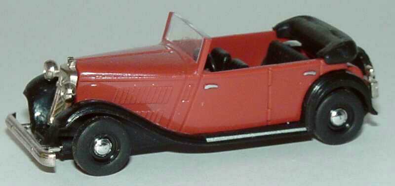 Foto 1:87 Wanderer W 240 Cabrio-Limousine karminrot/schwarz, Heckdruck Wanderer mit Schwingachse Brekina 17040