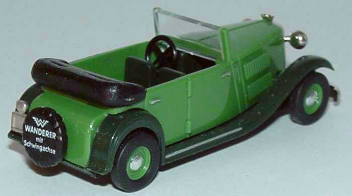 Foto 1:87 Wanderer W 240 Cabrio-Limousine patinagrün/schwarz, Heckdruck Wanderer mit Schwingachse Brekina 17040