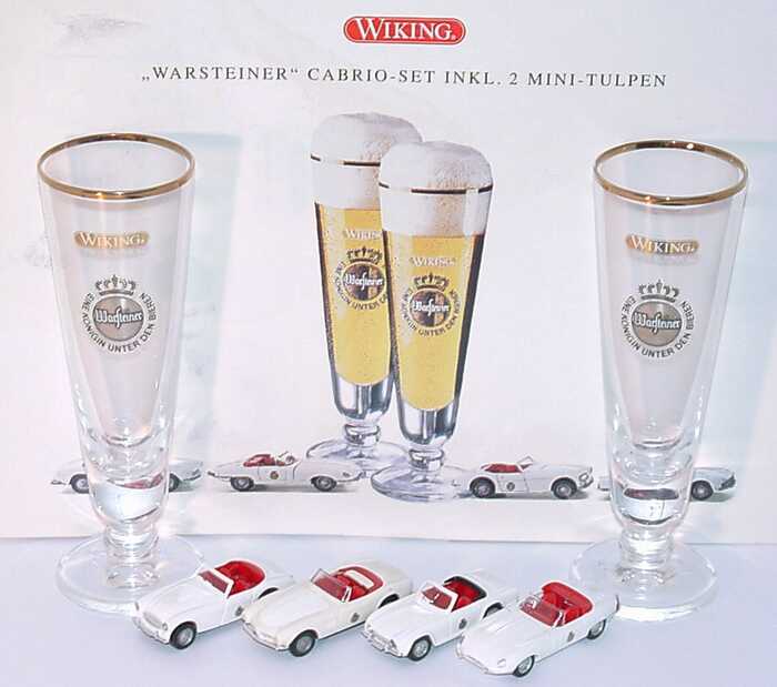 Foto 1:87 Warsteiner Cabrio-Set mit 2 Mini-Tulpen (Austin Healey 3000 + BMW 507 + Triumph TR3 + Jaguar E-Type Roadster) Wiking 99011