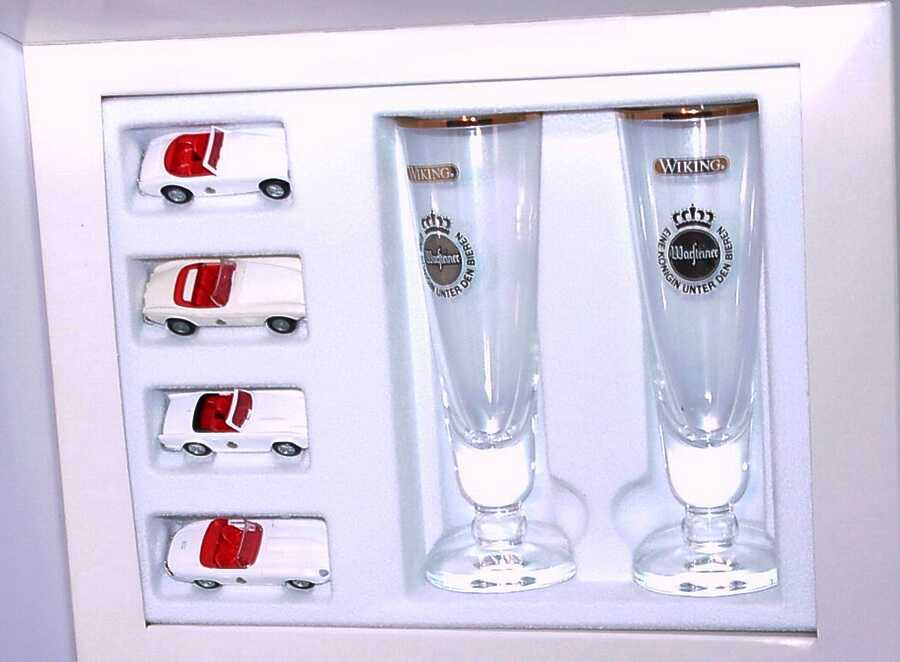 Foto 1:87 Warsteiner Cabrio-Set mit 2 Mini-Tulpen (Austin Healey 3000 + BMW 507 + Triumph TR3 + Jaguar E-Type Roadster) Wiking 99011